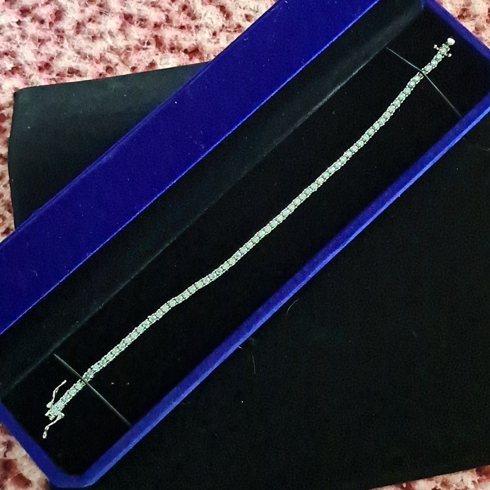 Genuine Blue Moissanite Tennis Bracelet In 925 Sterling Silver. - Picture 2 of 10